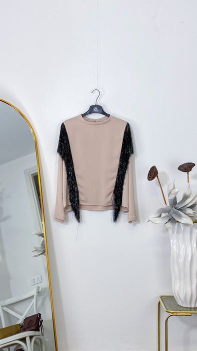 Blusa Rosa Cipria con Frange