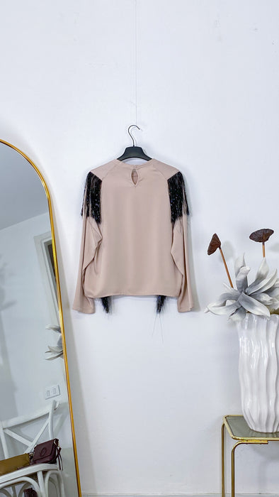 Blusa Rosa Cipria con Frange