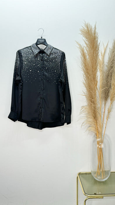 Camicia Nera in Satin con Strass