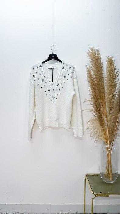 Maglione Bianco Neve con cristalli