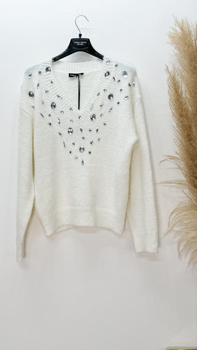 Maglione Bianco Neve con cristalli