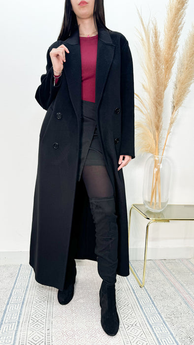 Cappotto Maxi Nero in Lana e Cashmere