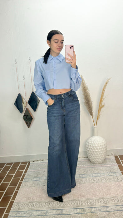 Camicia Crop azzurro cielo