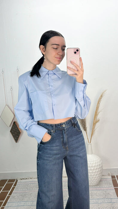 Camicia Crop azzurro cielo