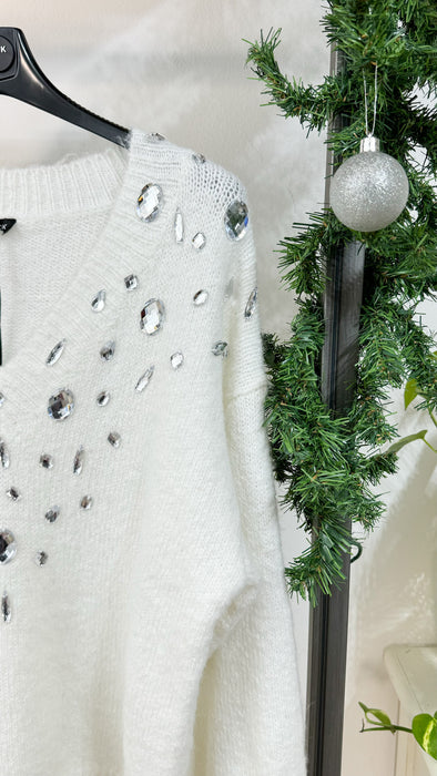 Maglione Bianco Neve con cristalli