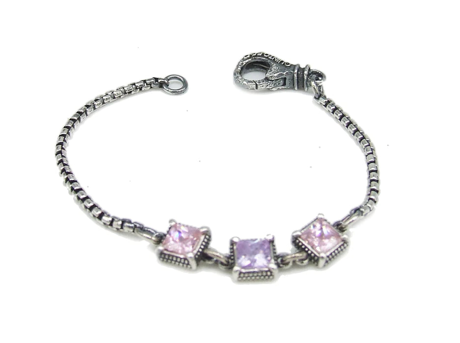 Bracciale in argento con pietre carré rosa e lilla